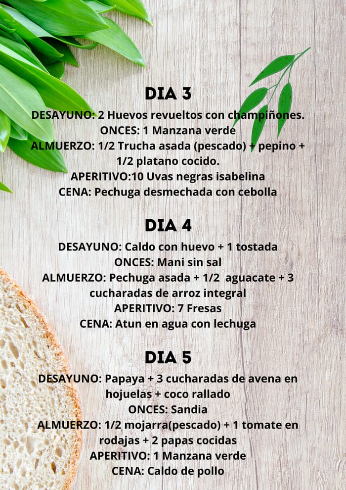 Menú de los días 3, 4 y 5 del reto de 30 días